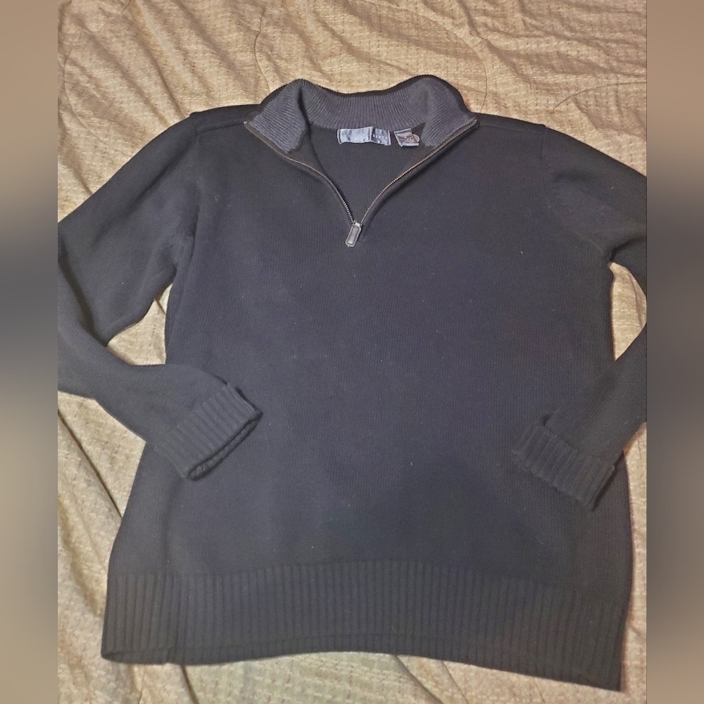 Oscar De La Renta Mens Luxury Black Quarter Zip Cotton Sweater Size M